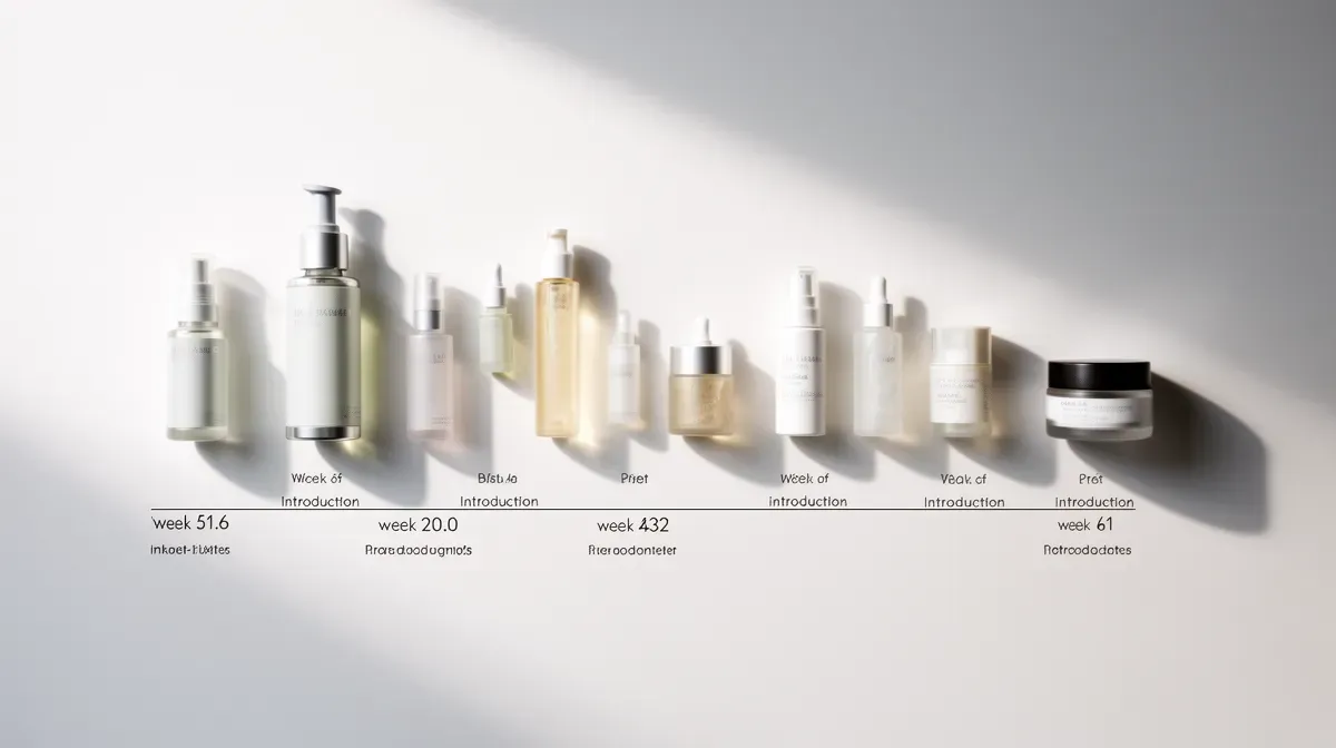 Disposition progressive de produits de soin illustrant les différentes phases d'introduction du rétinol