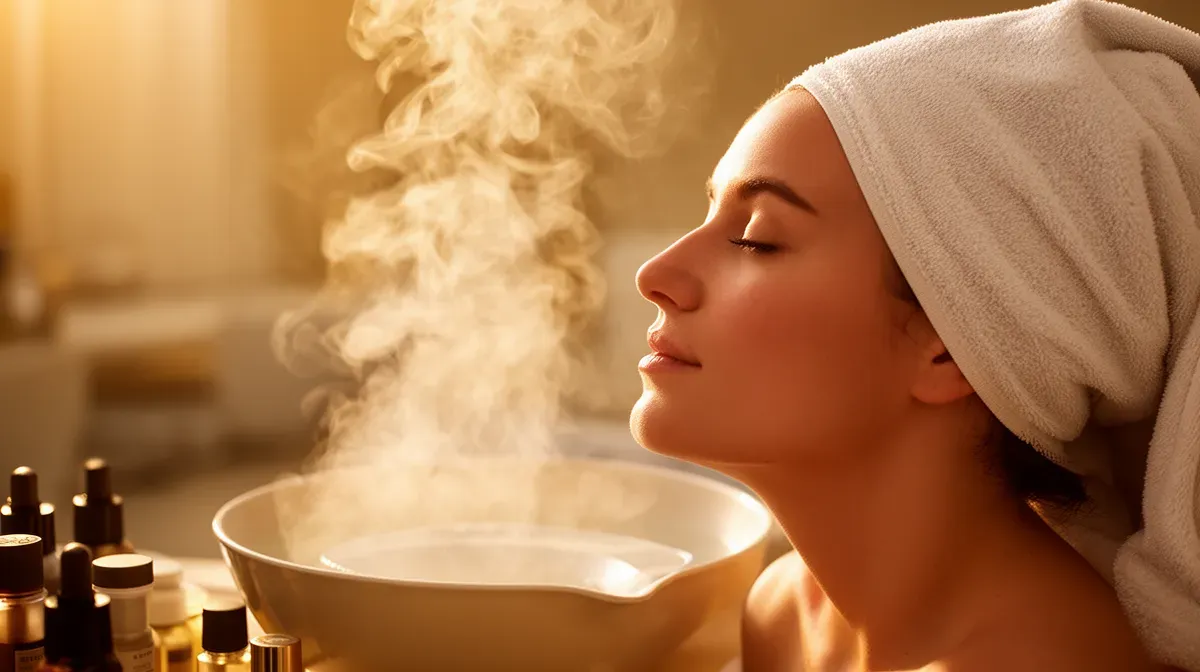Étape du bain de vapeur pour dilater les pores avant extraction