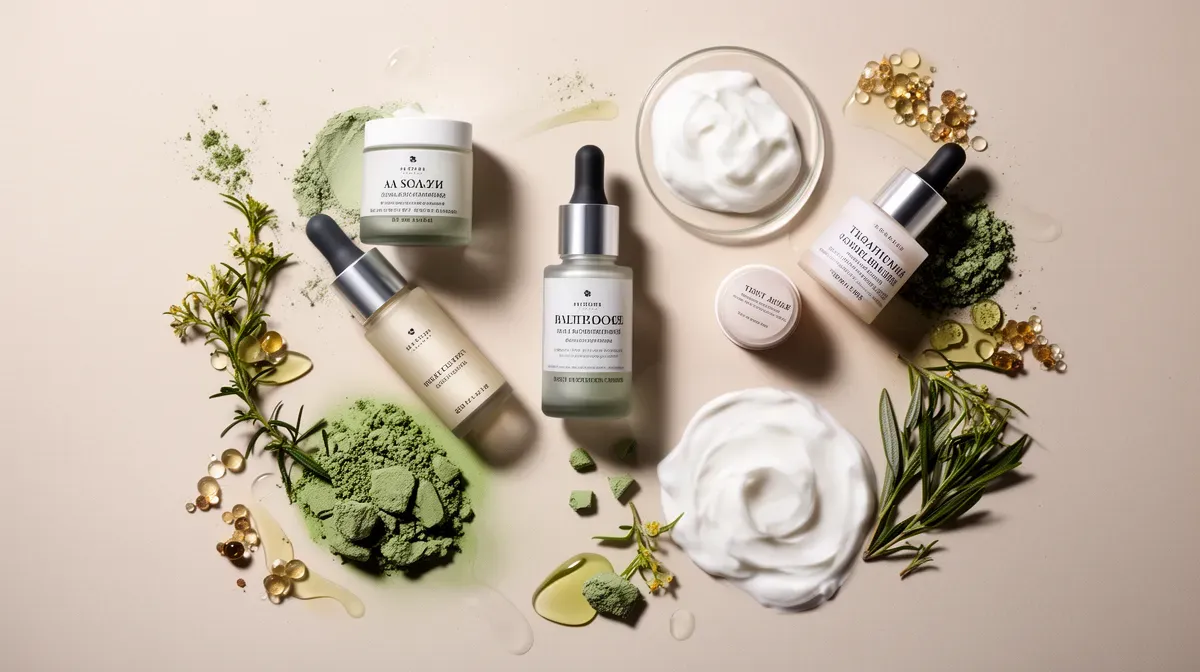 Composition de produits de soin et ingrédients actifs pour resserrer les pores, vue de dessus