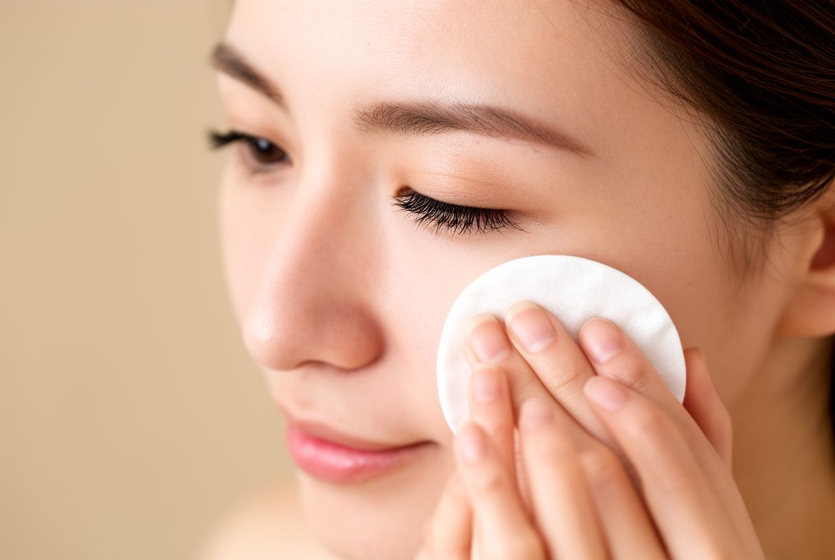 Femme retirant doucement son maquillage pour retrouver un visage naturel