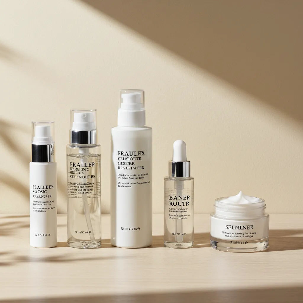 Routine quotidienne complète de soins naturels pour réguler le sébum : nettoyant, tonique, sérum et crème