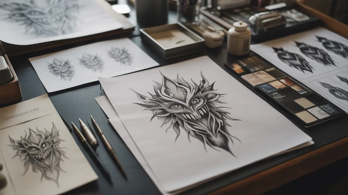 Croquis de designs de tatouage et matériel de référence artistique