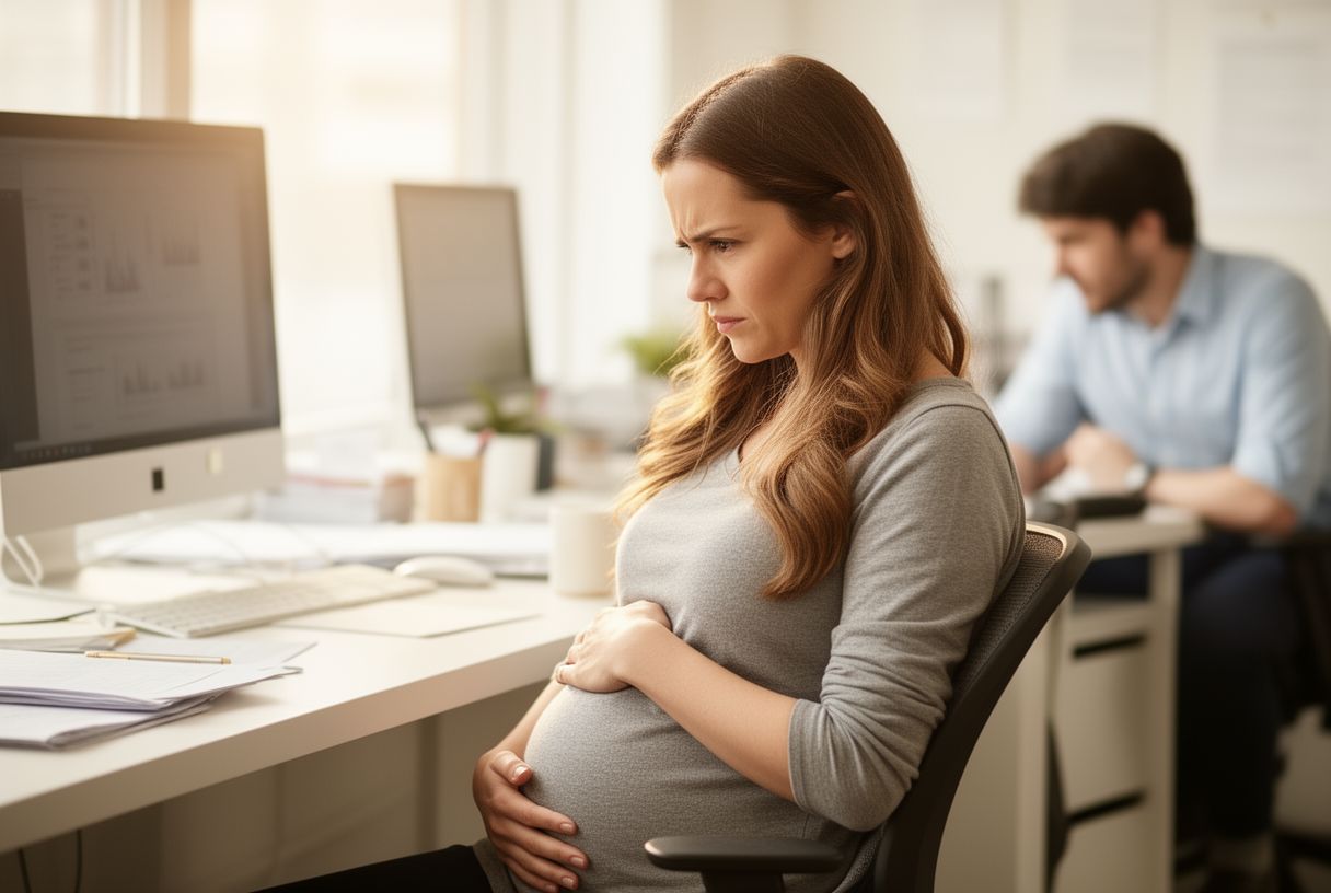 Femme enceinte au bureau sensible aux odeurs à côté d'une collègue