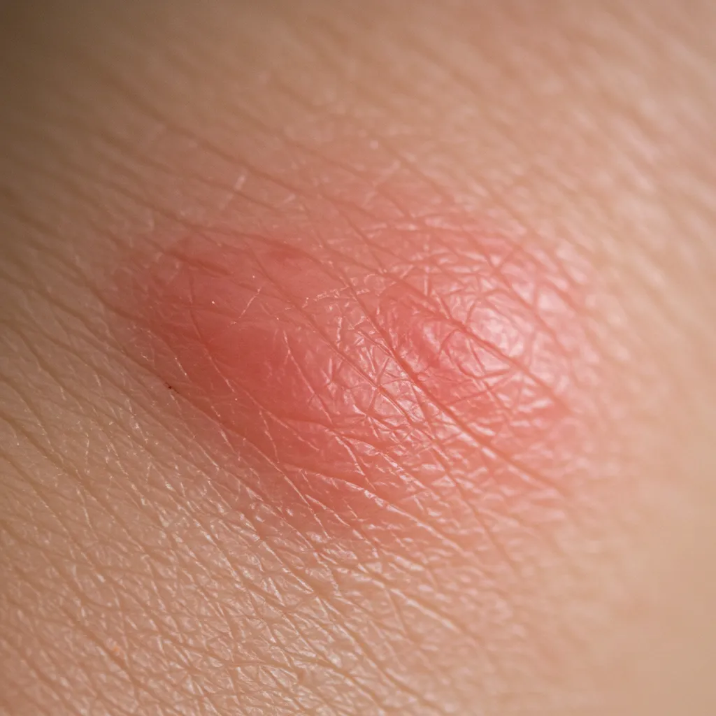 Macrophotographie détaillée d'une zone de peau enflammée montrant l'inflammation et l'irritation