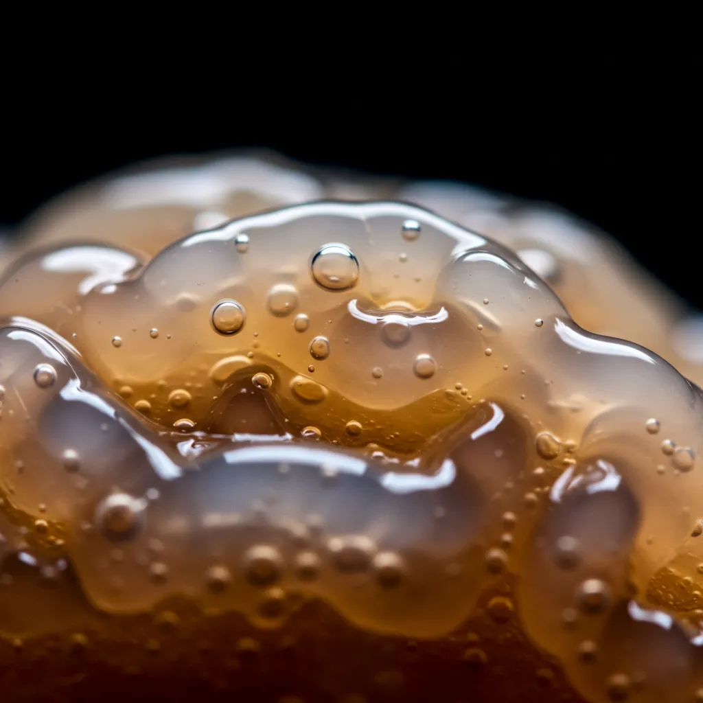 Gros plan sur la texture et la composition de la bave d'escargot pure avec ses actifs visibles