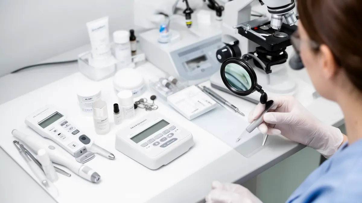 Équipement et outils d'analyse dermatologique pour l'examen professionnel de la peau