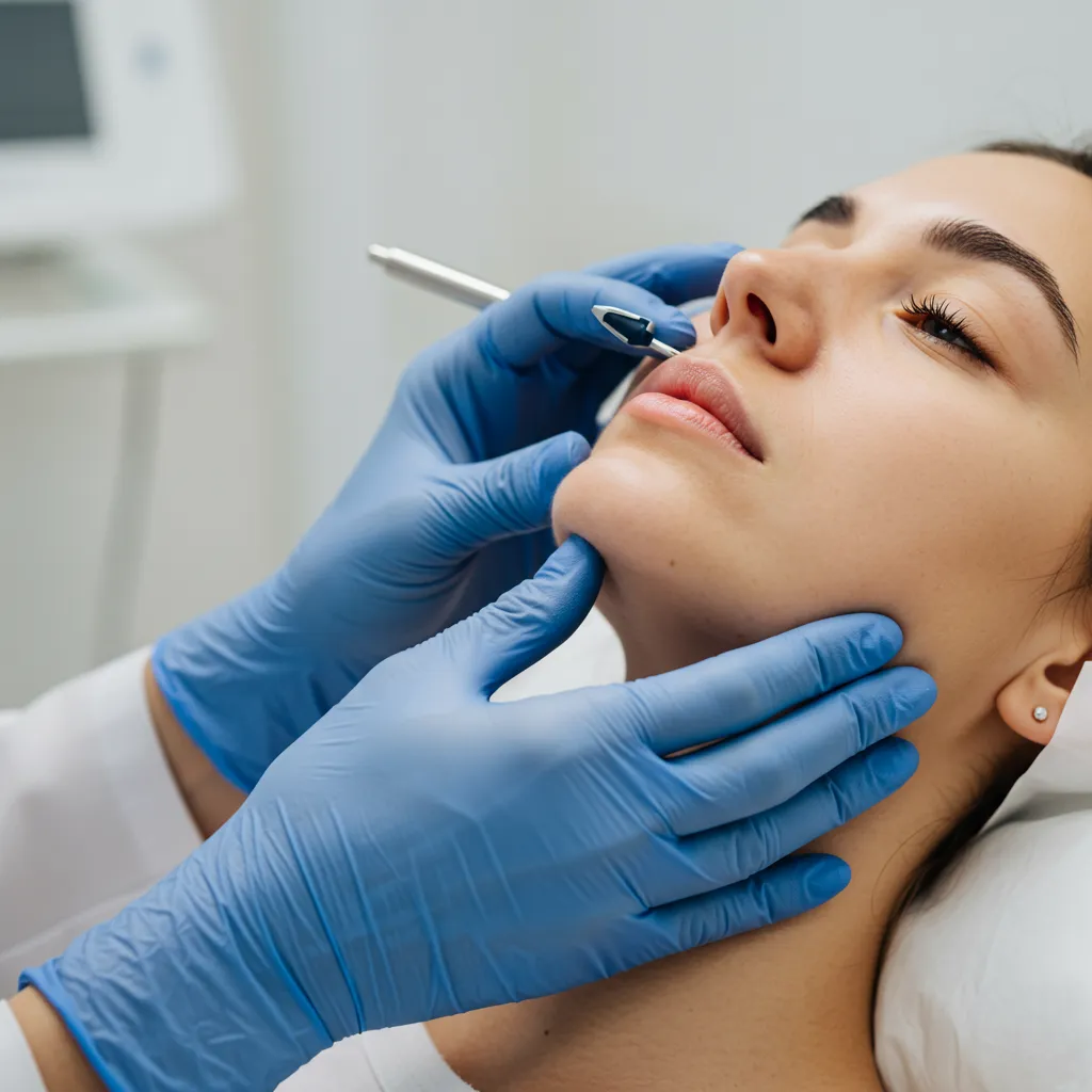 Consultation dermatologique pour l'examen du menton et de la mâchoire en cas d'acné persistante