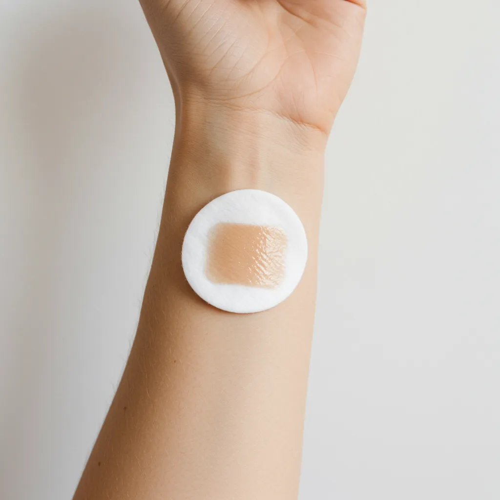 Test cutané d'huile essentielle réalisé au creux du coude pour détecter une réaction allergique