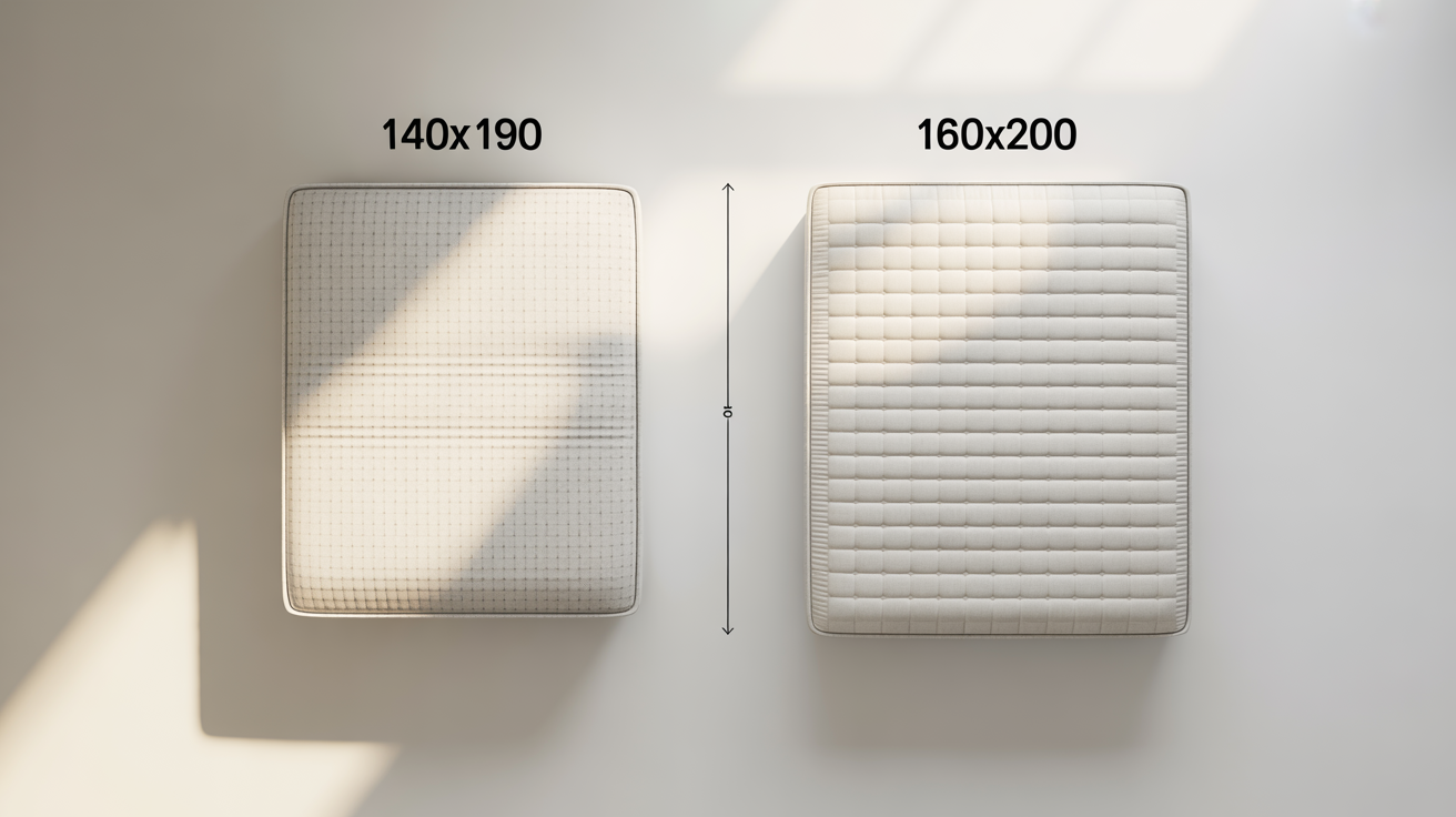 Comparaison visuelle des dimensions entre matelas 140x190 et 160x200