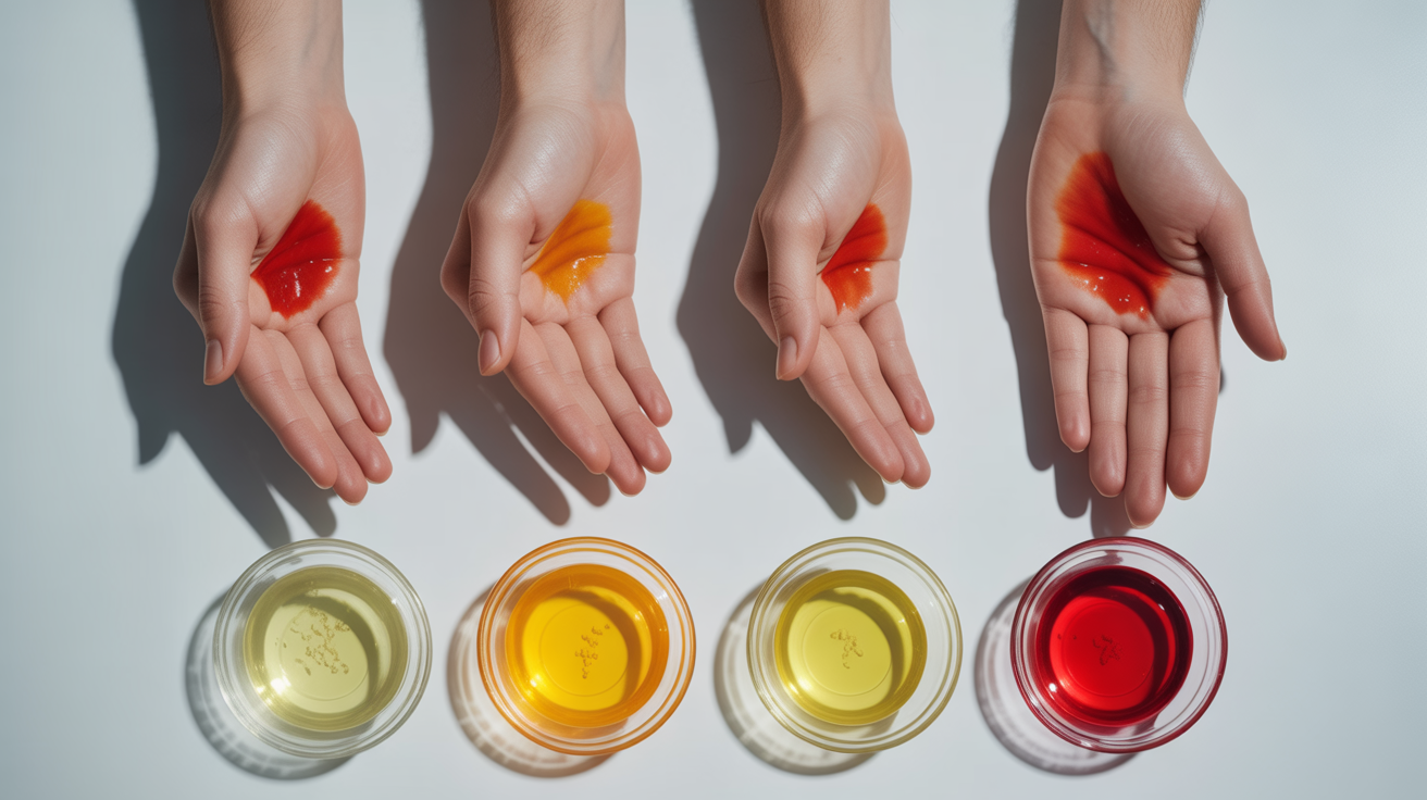 Comparaison visuelle de différentes solutions pour traiter les brûlures de piment sur les mains