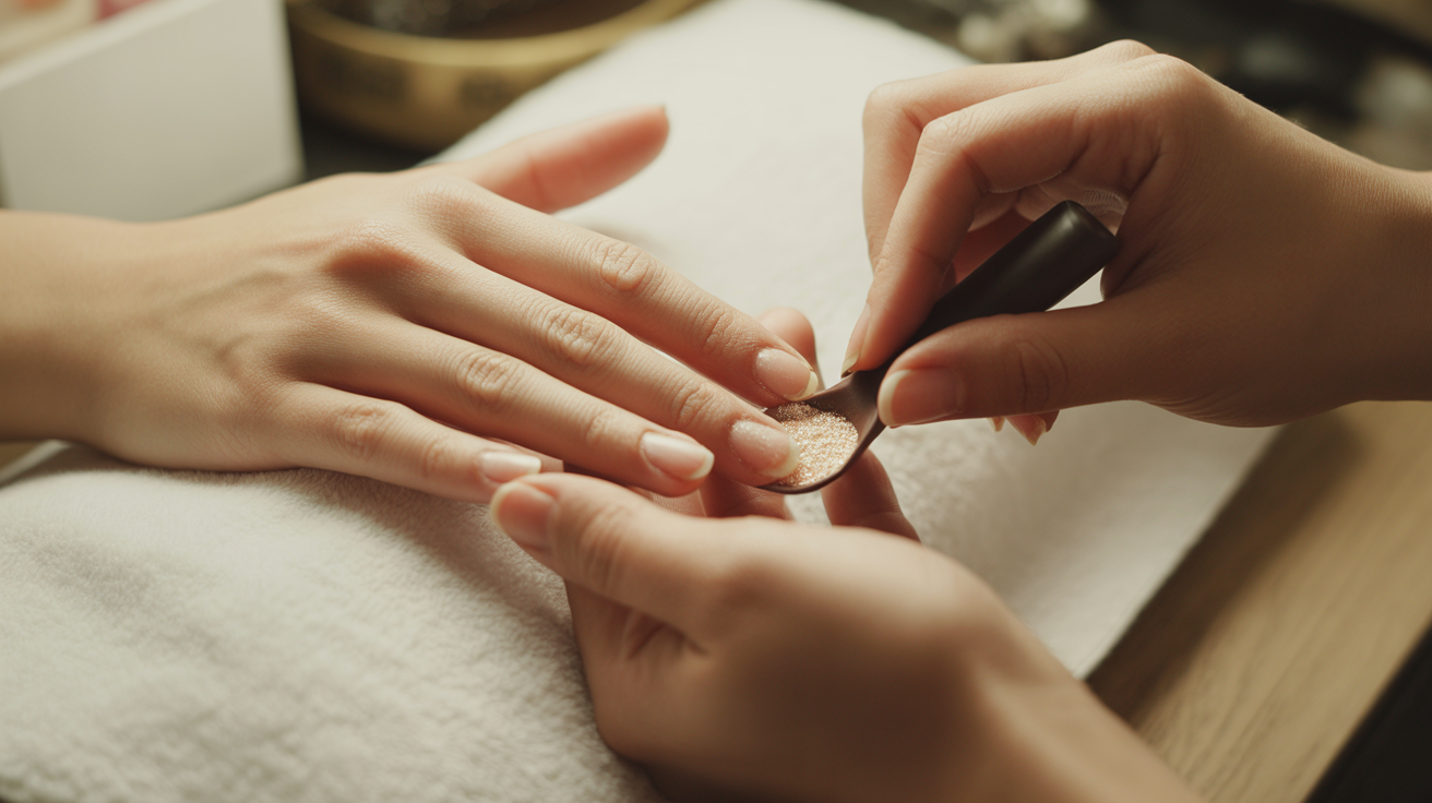 Application de la technique de manucure japonaise avec polissage délicat des ongles