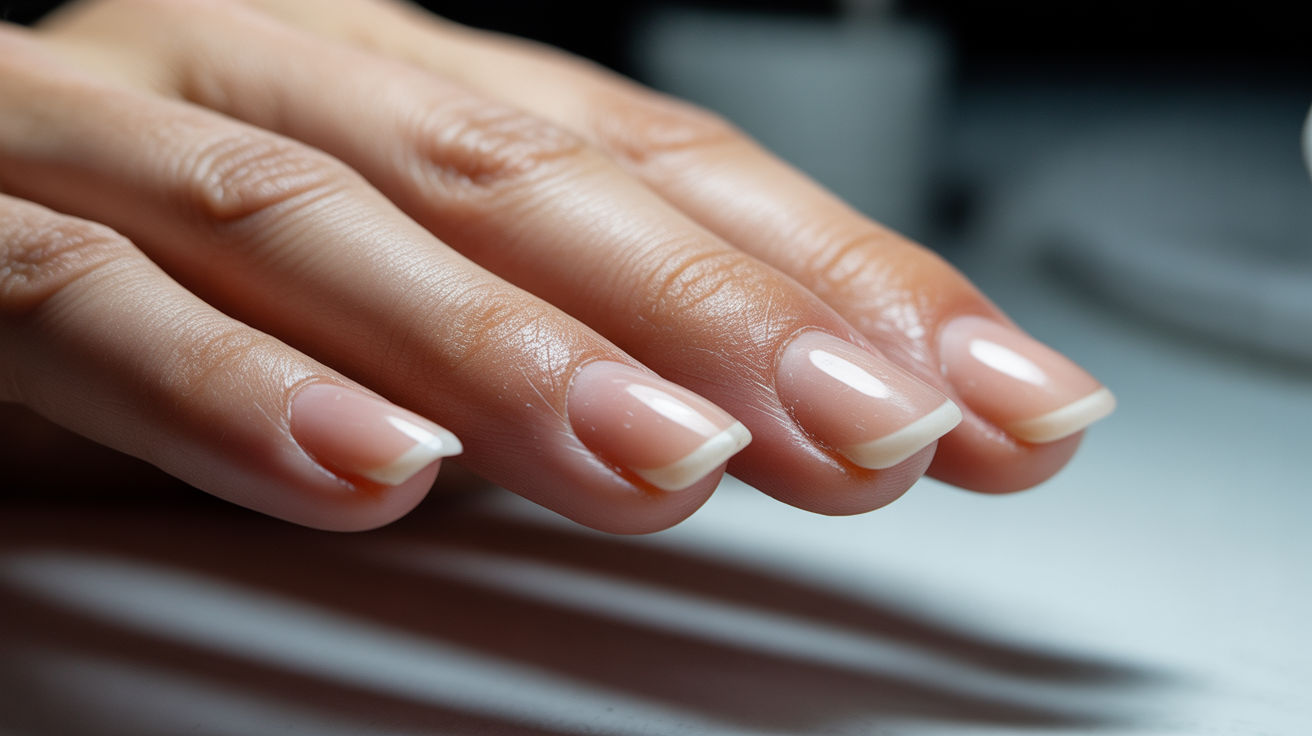 Extensions d'ongles mal ajustées montrant les zones de pénétration d'humidité responsables des infiltrations