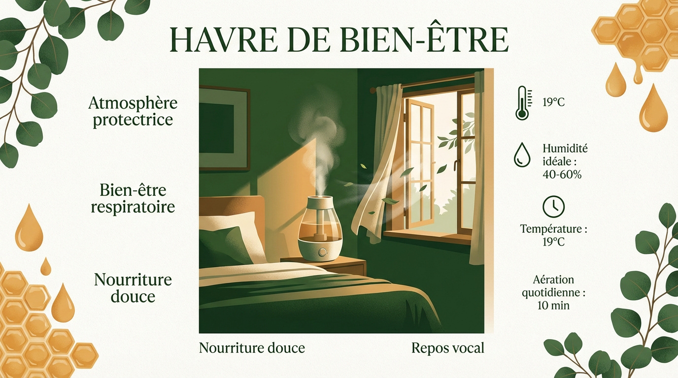 Chambre à coucher sereine avec humidificateur pour un air sain et apaisant