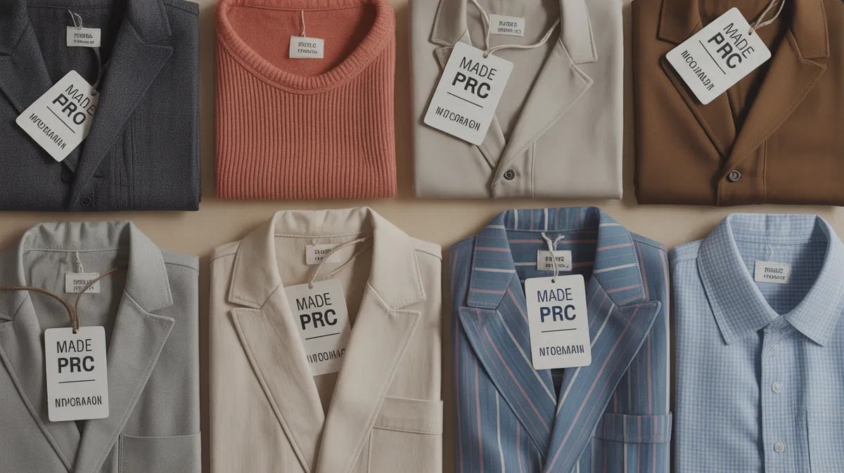 Produits textiles avec étiquetage Made in PRC montrant la domination chinoise dans l'industrie textile