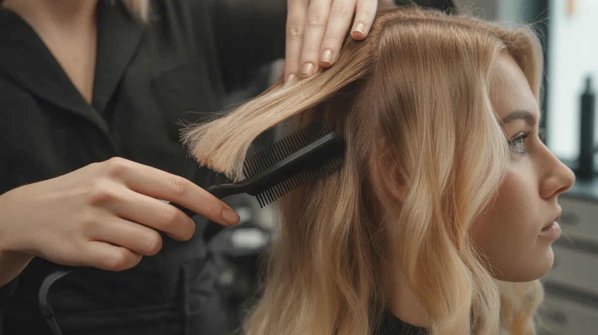 Technique d'application du balayage par un coiffeur professionnel au pinceau